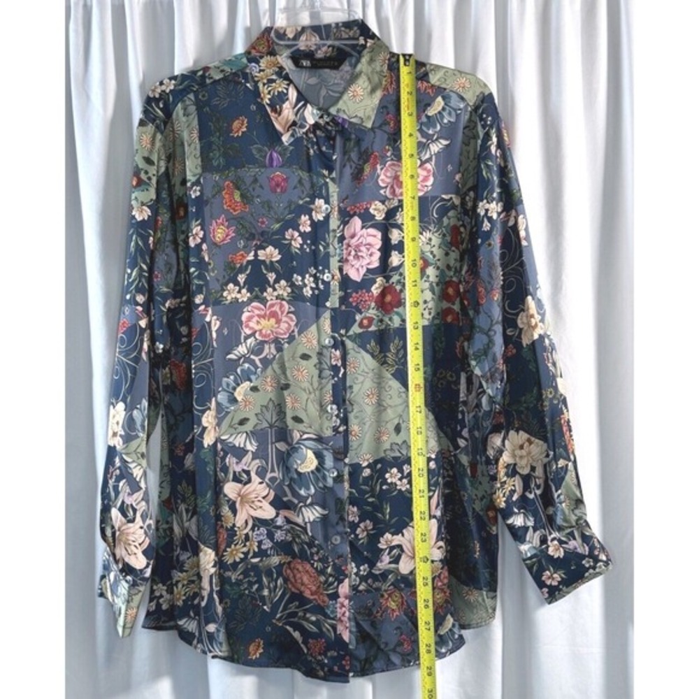 Zara Floral Patchwork Print Button Down Long Slee… - image 5